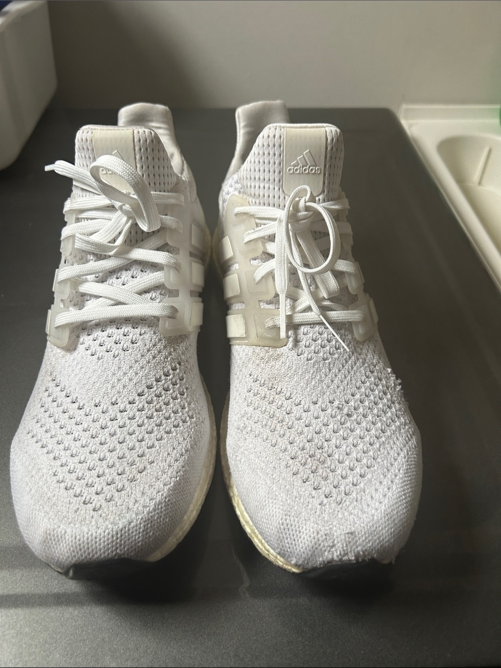 adidas Ultra Boost Men’s White Knit Lace-Up Running Sneakers
